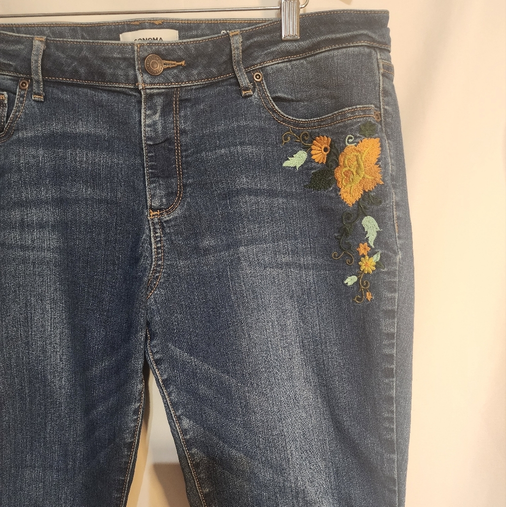 Sonoma Size 16 Skinny Jeans Floral Embroidery Cottagecore Y2K Soft Power - Picture 4 of 10